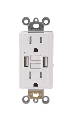 15A 125V GFCI Outlet with Self-Test and Dual USB Charging Ports for Residential Use