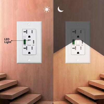 20A 125V USB Type C Wall Outlet Night Light Power Delivery Fast Charger